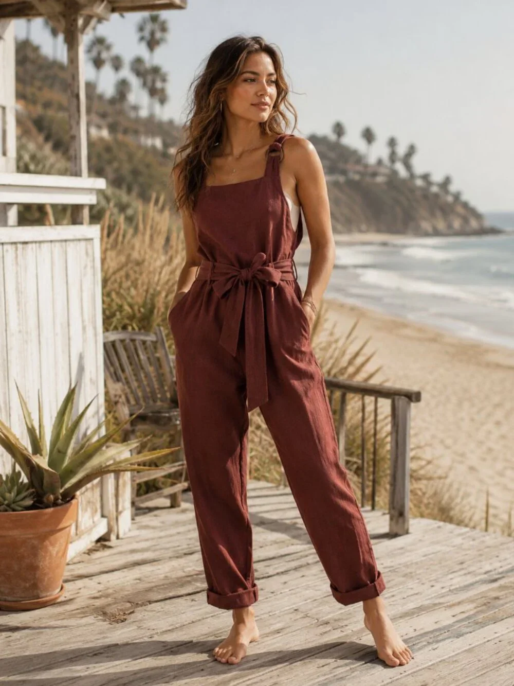 Free People Linen Jumpsuit Utility One Piece Overalls